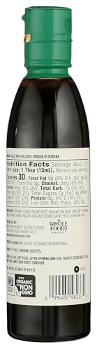 Whole Foods Market Organic Balsamic Glaze Sweet and Tangy Flavor, Kitchen Use, Organic, 8.45 FZ Glass Bottle