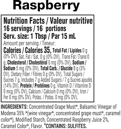 Tuscanini Raspberry Balsamic Glaze for Salad Dressing and Desserts | Kosher Balsamic Vinegar of Modena Italy | 8.5 oz |