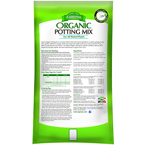 Espoma Organic Potting Soil Mix - All Natural Mix for Indoor & Outdoor Containers, Herbs & Vegetables, Organic Gardening