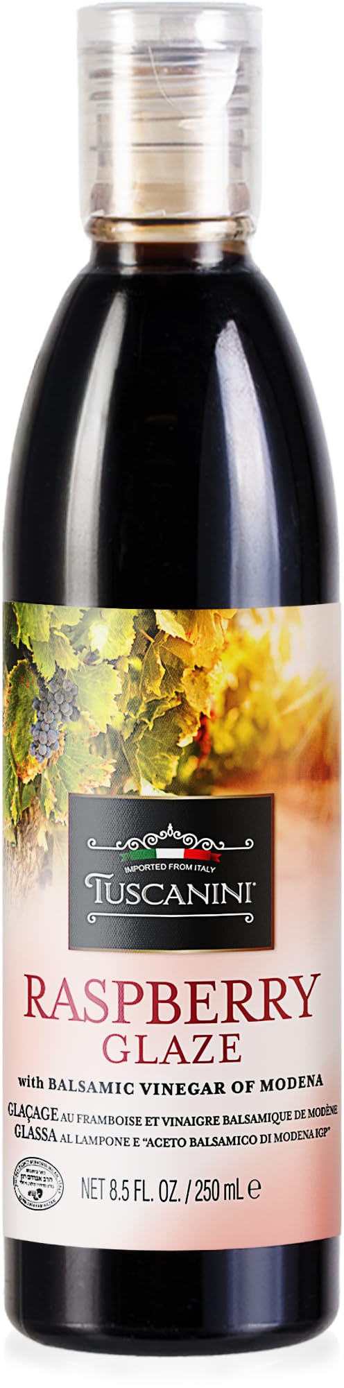 Tuscanini Raspberry Balsamic Glaze for Salad Dressing and Desserts | Kosher Balsamic Vinegar of Modena Italy | 8.5 oz |