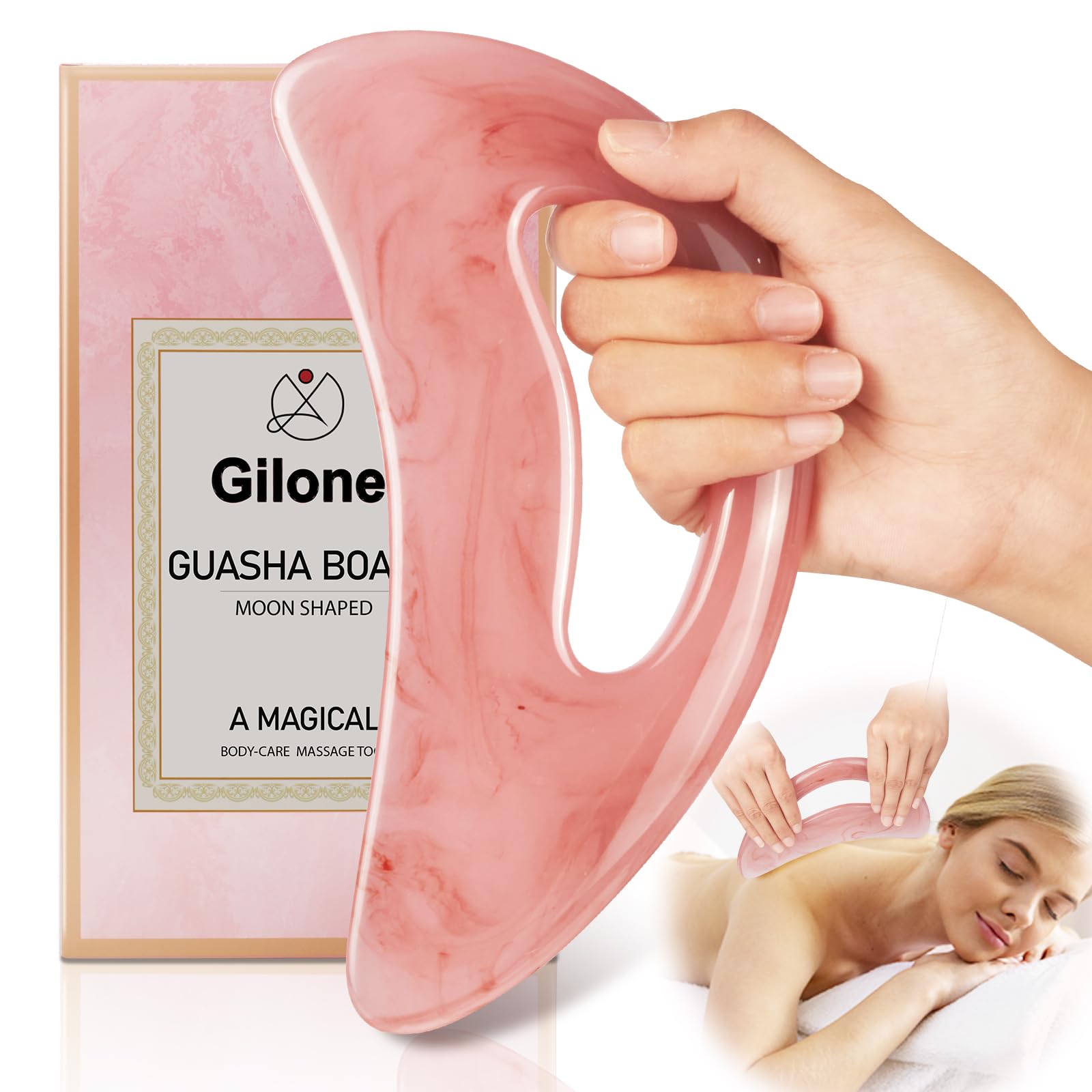 Large Gua Sha Massage Tool with Handle for Lymphatic Drainage and Cellulite Removal, (Pink) Resin Body Gua Sha Tool for