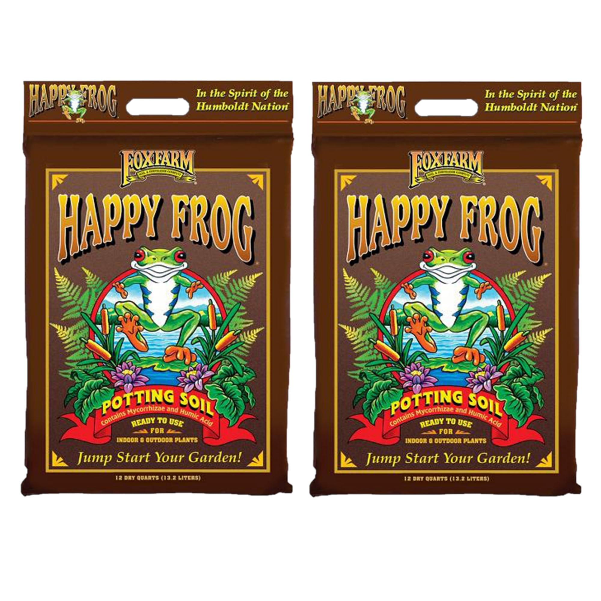 FoxFarm Happy Frog Potting Soil 12qt (Pack of 2) - Indoor/Outdoor Plants, Root Efficiency, pH Adjusted Nutrient Uptake,