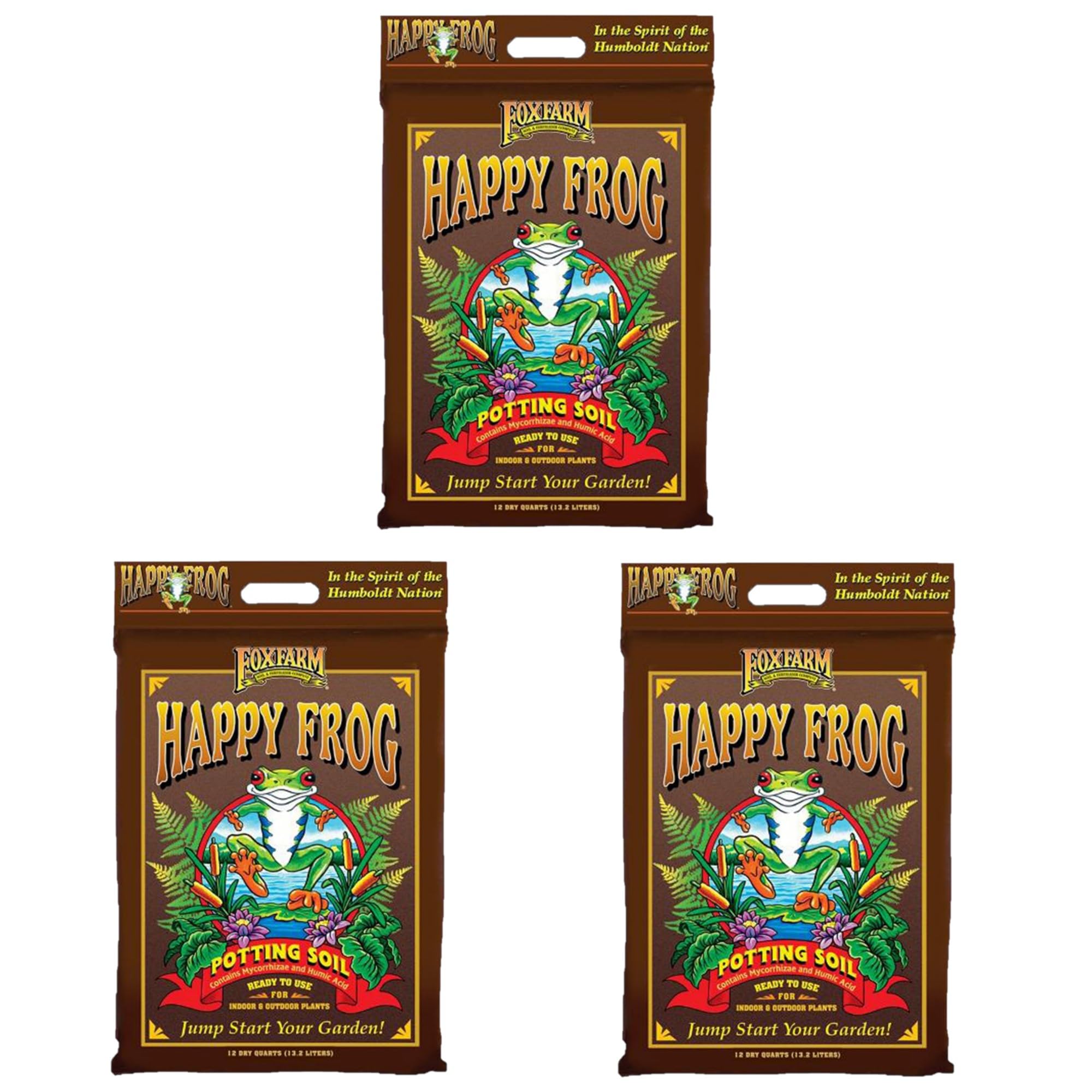 FoxFarm Happy Frog Potting Soil, 12qt (Pack of 3) - for Indoor/Outdoor Container Plants - Improves Root Efficiency, pH A