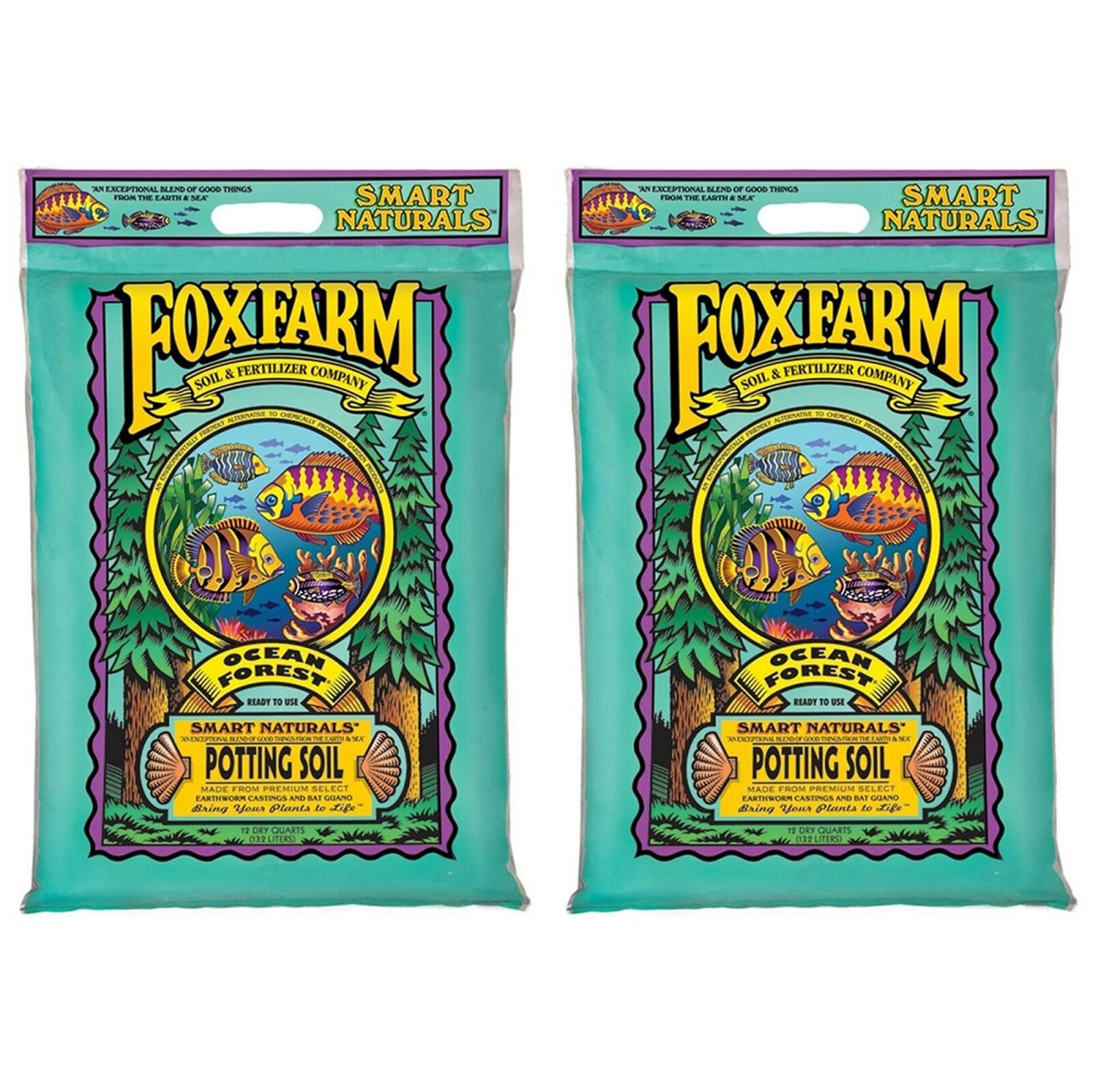 FoxFarm Ocean Forest Potting Soil, 12qt (Pack of 2) - Light and Aerated Texture for All Container Plants - Optimal pH fo