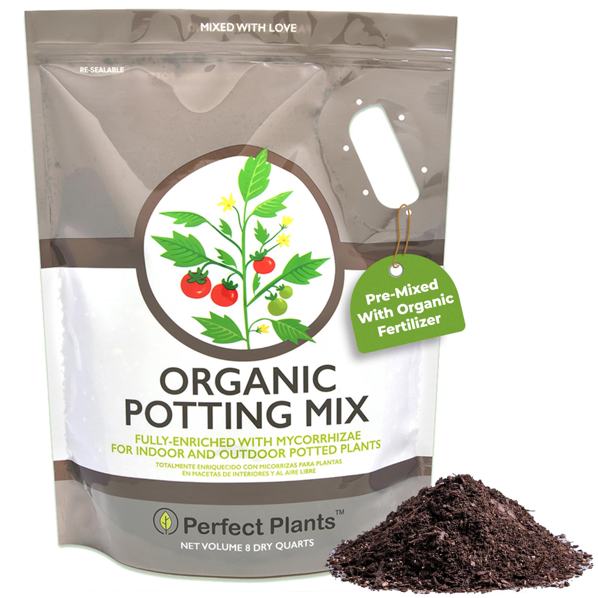 Perfect Plants Organic Potting Mix - All Plant Types, 8qts, Indoor and Outdoor Use, Great for Veggies, Spices, and Holis