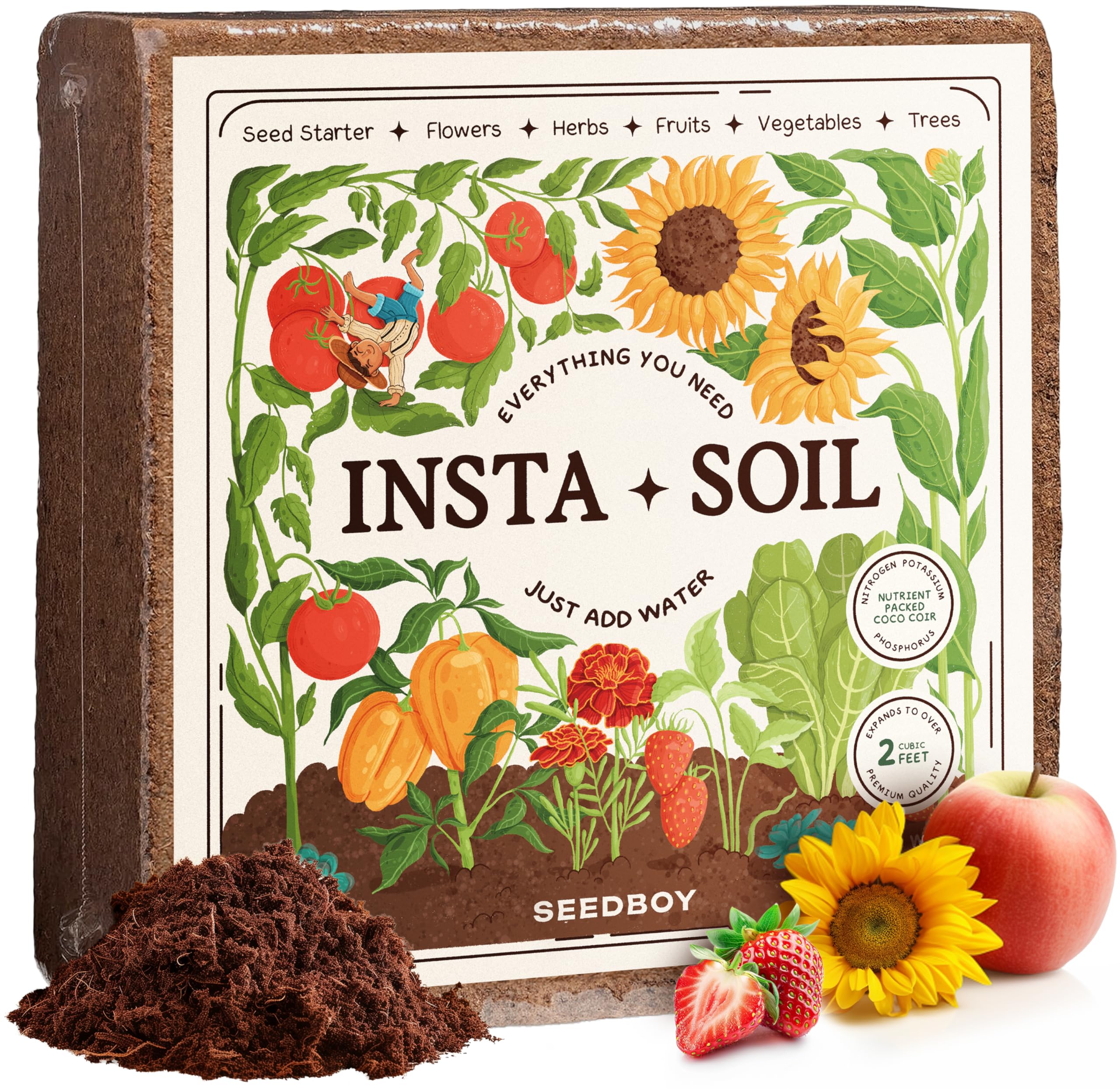 InstaSoil™ Nutrient-Rich Potting Soil for Indoor/Outdoor Plants - Compressed Coco Coir - Just Add Water - Expands to 15