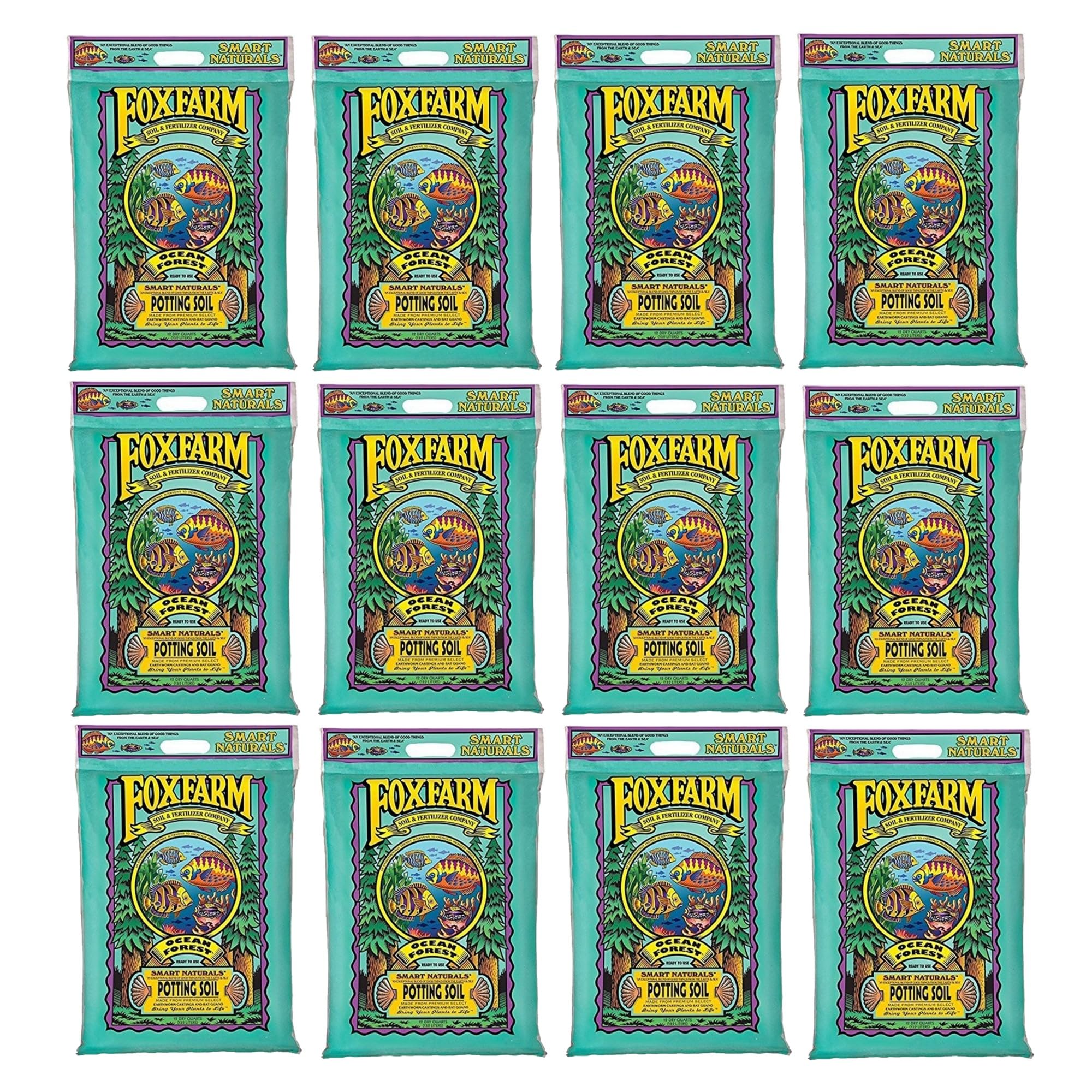 FoxFarm Ocean Forest Potting Soil, 12qt (Pack of 12) - Light Texture, Optimal for All Container Plants, pH Adjusted for